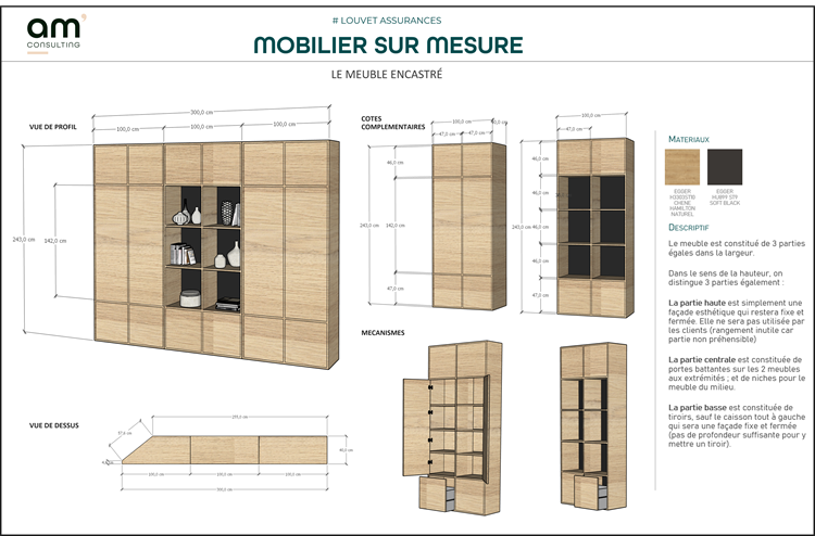 Mobilier sur mesure - Détails de fonctionnement et côtes remis à l'artisan