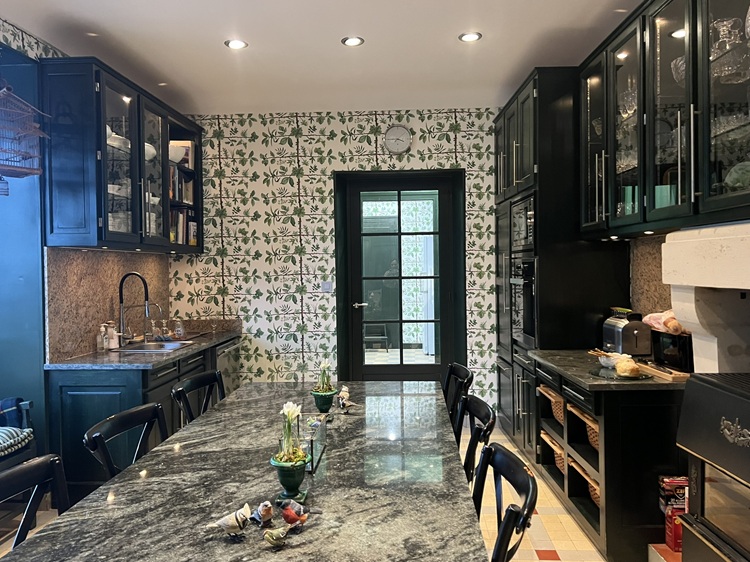 Cuisine vers l'arrière cuisine - Harmonisation avec nouvelle tapisserie dans la cuisine principale (P.Frey Espalier-Prairie) 