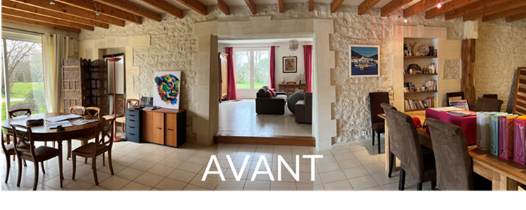 Avant - Passage vers le salon, entre le bureau à droite et la salle à manger à gauche