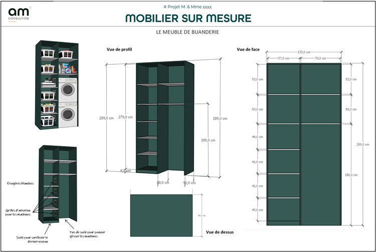 Cahier des charges à destination du menuisier pour la réalisation du devis et la fabrication du meuble buanderie sur mesure
