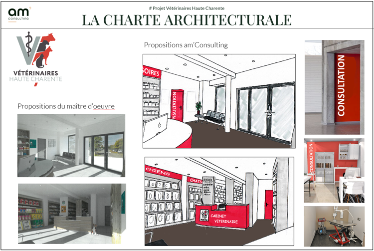 Détermination de la charte architecturale à Chasseneuil - Les propositions du maître d'œuvre ont été retravaillé avec l'identité visuelle de la marque - Homogénéité architecturale, visuelle qui sera commune et identitaire sur les 3 structures.