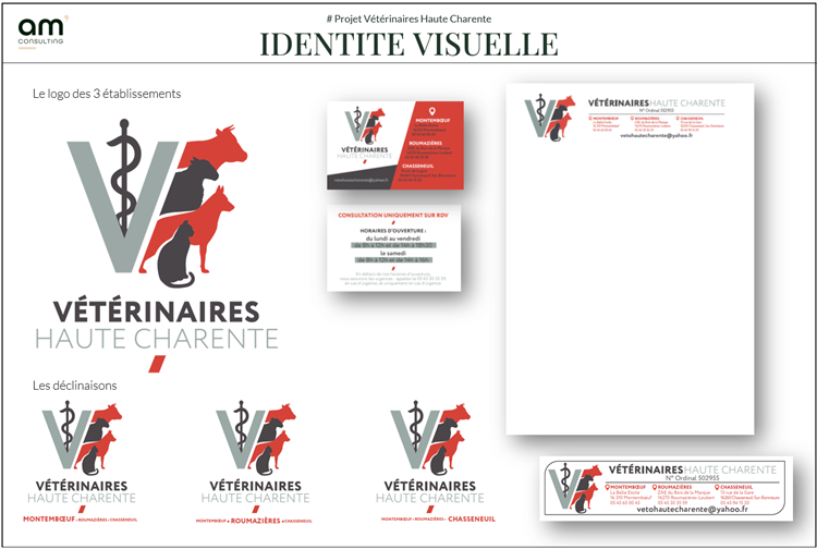 Identité visuelle des 3 établissements, papeterie et déclinaison de logos