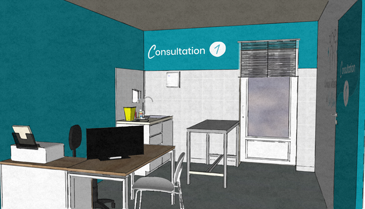 Simulation 3D du rendu d'une salle de consultation