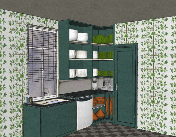 Simulation 3D du coté cuisine