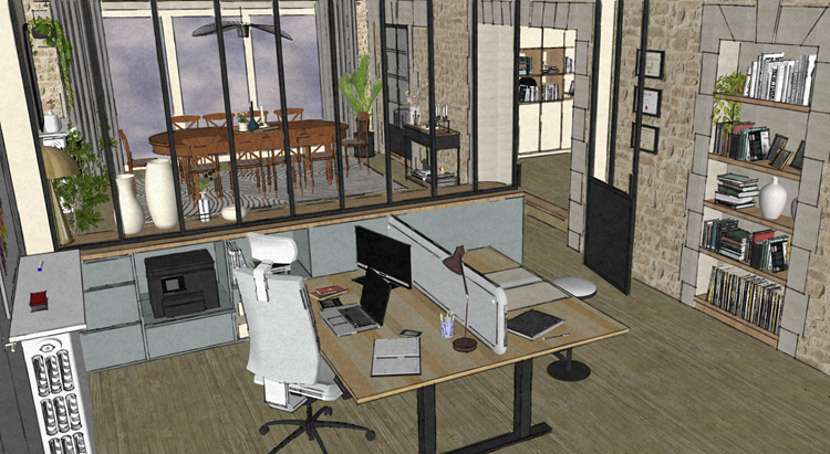Simulation 3D du coté bureau