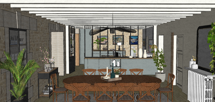 Simulation 3D coté salle à manger