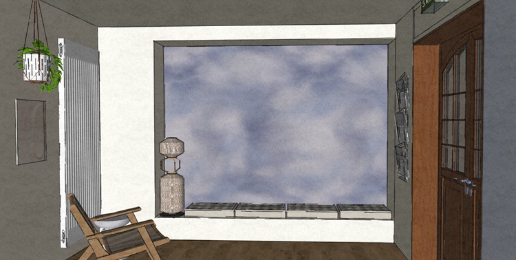 Maquette Simulation 3D du salon - Accueil avec vue vers la vitrine