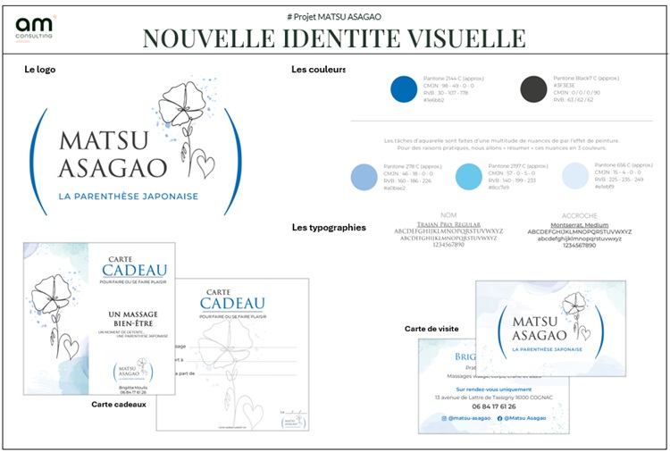 Création de l'identité visuelle de Matsu Asagao et de la papeterie (carte de visite, carte cadeau)