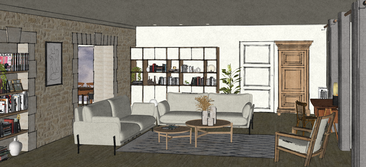 Simulation 3D du coté salon