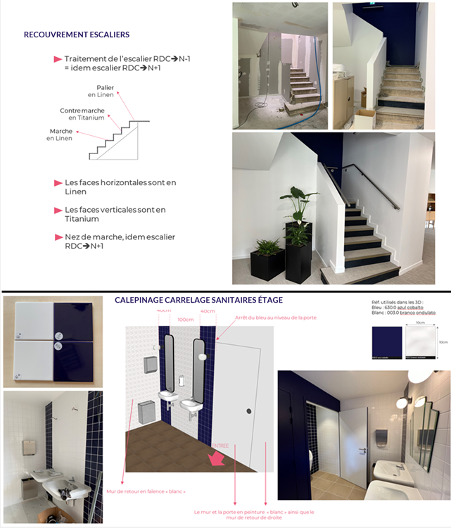 Quelques ex. de plans remis aux artisans afin de mettre en place les sols, éclairage, carrelage, etc... conformément aux plans dessinés