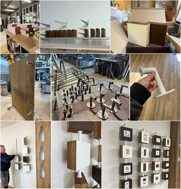 Les étapes de fabrication du meuble cubes à rotation - Mise en avant des différents types d'étiquettes fabriquées par Nacara dans le showroom